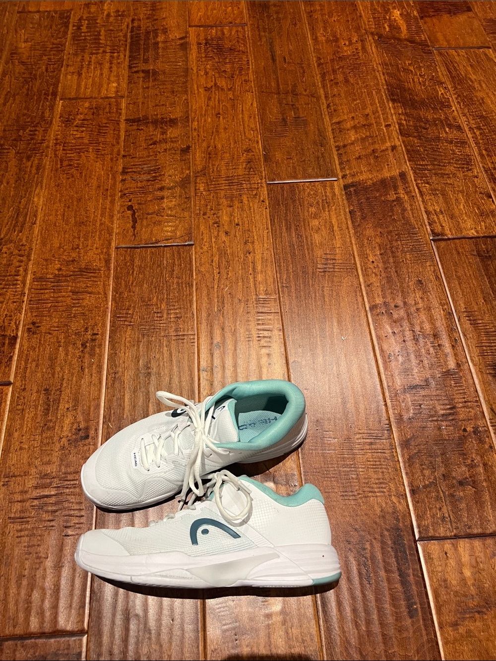 Head White Athletic Sneakers with Teal Collar and Black Heel Accent
